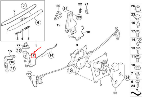 51247111466 - MINI CONVERTIBLE R52 BOOT LID LOCK REAR RIGHT 51247111466 NEW GENUINE