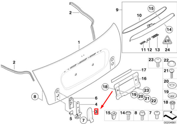 51247135271 - NEW MINI CABRIO R52 REAR LEFT TRUNK HINGE COVER 51247135271 7135271 ORIGINAL