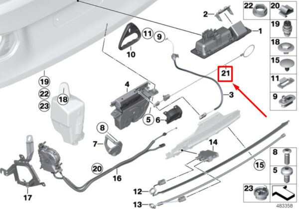51247249683 - NEW BMW 4 COUPE F32, F82 DECK CEILING CONDUCTOR RELEASE CABLE 7249683 51247249683