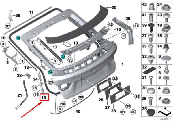 51247314626 - BMW 4 Gran Coupe F36 rear right support outside 51247314626 7314626 NEW ORIGINAL