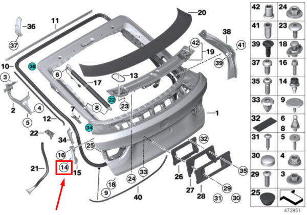 51247352849 - BMW 4 Gran Coupe F36 stop buffer tailgate 51247352849 7352849 NEW ORIGINAL
