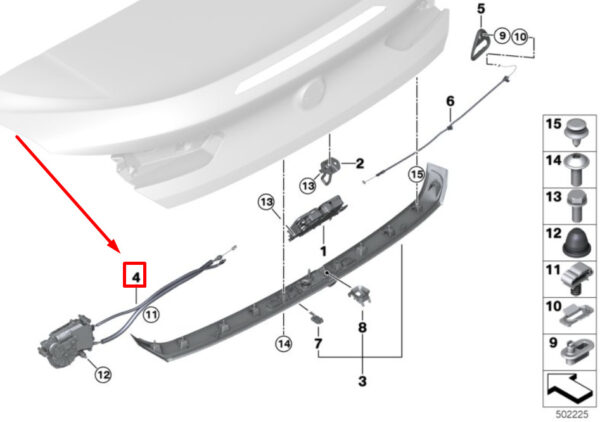 51247462715 - NEW BMW M8 GRAN COUPE G16 REAR LID SOFT CLOSE AID 7462715 51247462715 ORIGINAL