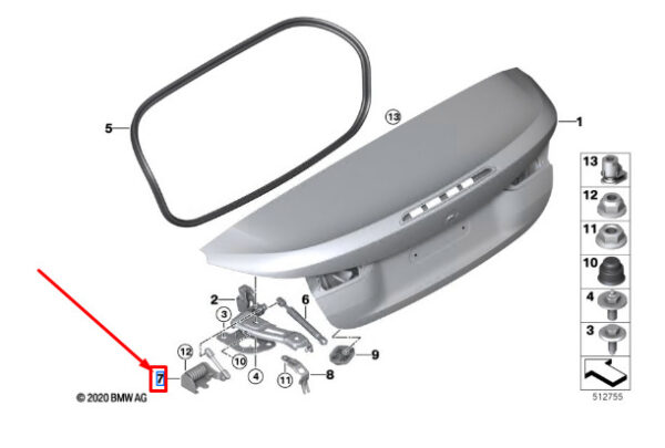 51247497545 - BMW 4 Convertible G23 Tailgate Tension Spring Rear Left 51247497545 NEW GENUINE