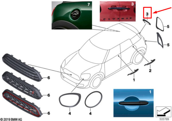 51249448470 - NEW MINI CLUBMAN F54 SPLITDOOR OUTSIDE DOOR HANDLE 51249448470 9448470 ORIGINAL