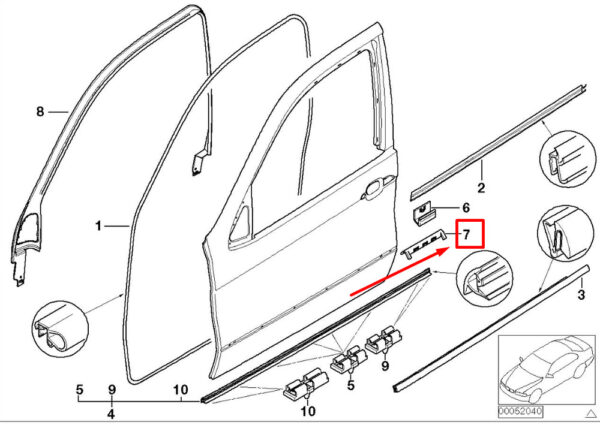 51327000629 - NEW BMW X5 E53 REAR DOOR BELT WEATHER STRIP CLAMP 51327000629 7000629 GENUINE