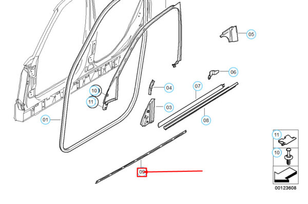 51333331189 - OEM BMW X3 E83 FRONT DOOR BOTTOM WEATHER STIP 51333331189 3331189 GENUINE