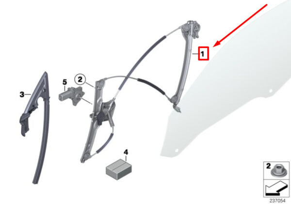 51337223652 - NEW BMW 6 F13 FRONT RIGHT DOOR WINDOW REGULATOR 51337223652 7223652 ORIGINAL