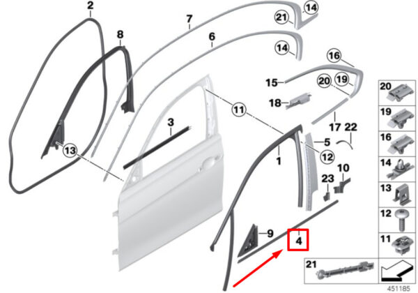 51337258296 - NEW BMW 3 F30 FRONT RIGHT DOOR CHANNEL SEALING 51337258296 7258296 ORIGINAL
