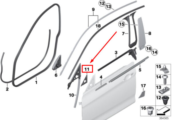 51337291320 - BMW 3 F34 right mirror triangle external seal 7291320 51337291320 NEW ORIGINAL