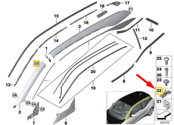 51337310542 - NEW BMW I3 I01 ROOF FRAME STRIP CLIP 51337310542 ORIGINAL