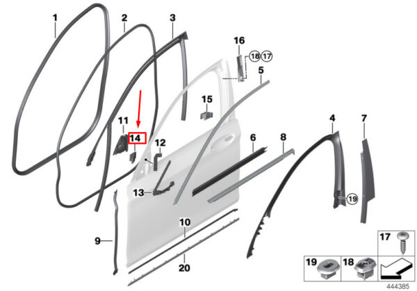 51337336051 - BMW 7 G11 Left A-Pillar Locker Gasket 51337336051 NEW Original
