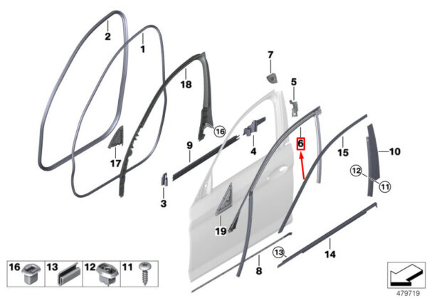 51337336964 - NEW BMW 5 G30 FRONT RIGHT DOOR WINDOW GUIDE RUBBER SEAL 51337336964 ORIGINAL