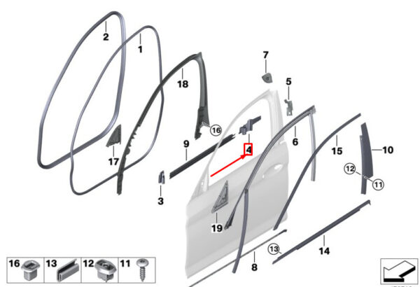 51337336967 - BMW 5 Touring G31 Left B-Pillar Closing Panel Seal 51337336967 NEW GENUINE