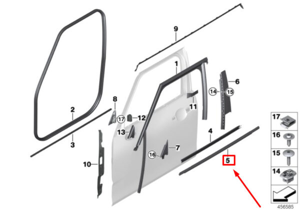51337344172 - MINI F54 door duct seal front right outside 7344172 51337344172 NEW ORIGINAL