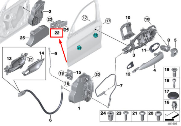 51337349067 - BMW 2 convertible F23 drop pad front left door 51337349067 7349067 NEW ORIGINAL