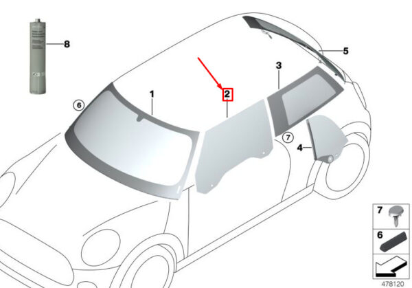 51337365773 - MINI CONVERTIBLE F57 FRONT LEFT DOOR GLASS 51337365773 7365773 NEW GENUINE