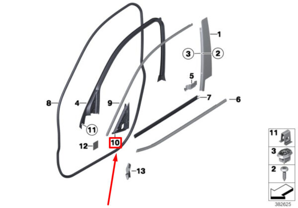 51337373931 - NEW BMW X3 F25 LEFT OUTER MIRROR TRIANGLE SEAL 51337373931 7373931 ORIGINAL