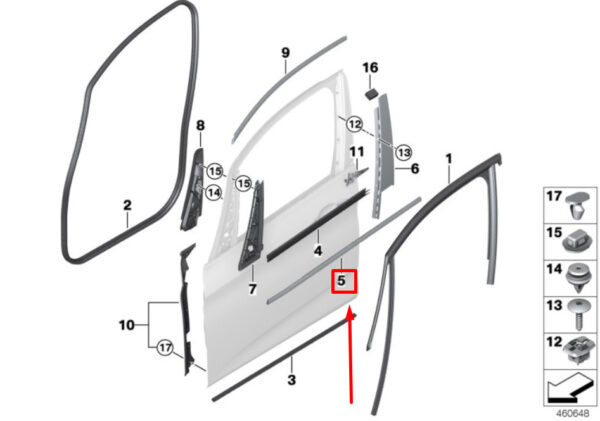 51337375172 - NEW BMW F45 FRONT RIGHT EXTERIOR DOOR CHANNEL COVER 7375172 51337375172 ORIGINAL