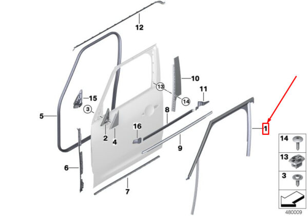 51337390094 - MINI COUNTRYMAN F60 FRONT RIGHT DOOR WINDOW GUIDE 51337390094 NEW GENUINE