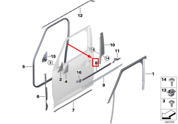 51337390097 - MINI F60 door inside duct seal front left 51337390097 7390097 NEW ORIGINAL