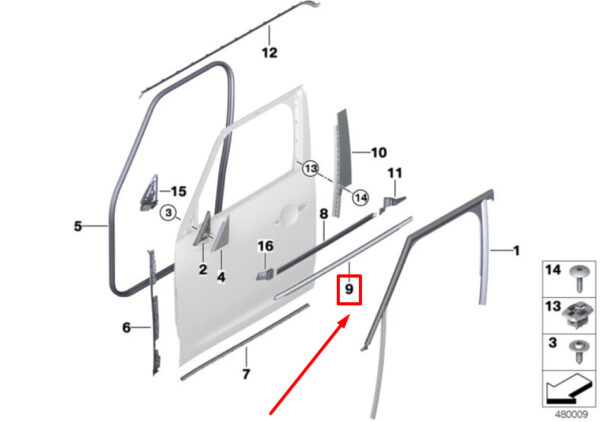 51337390099 - NEW MINI F60 FRONT LEFT WINDOW EXTERIOR CHANEL COVER 7390099 51337390099