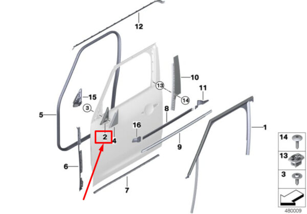 51337390648 - NEW MINI F60 FRONT RIGHT DOOR TRIANGLE SEAL FITTING 51337390648 7390648