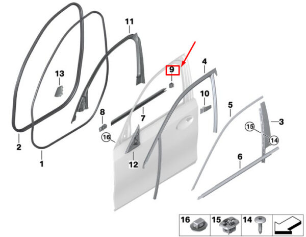 51337437451 - BMW 3 G20 door trim B-pillar front left gasket 51337437451 NEW ORIGINAL