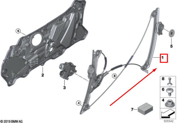 51338497028 - NEW BMW 8 G14 FRONT RIGHT DOOR WINDOW REGULATOR 8497028 51338497028 ORIGINAL