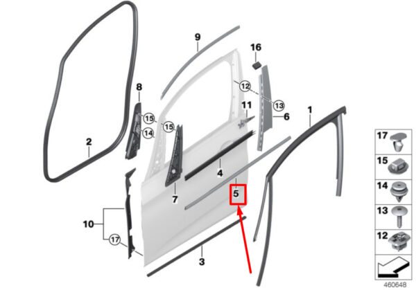 51338498416 - NEW BMW F46 FRONT RIGHT EXTERIOR DOOR CHANNEL COVER 51338498416 8498416 ORIGINAL