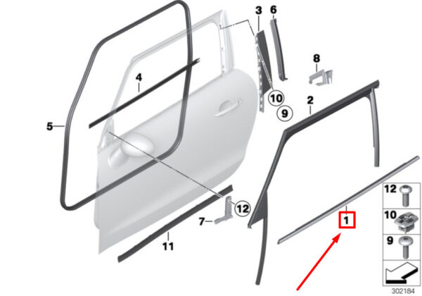 51339813514 - NEW MINI PACEMAN R61 FRONT WINDOW WHEELSTRIP CHANNEL RIGHT 9813514 GENUINE