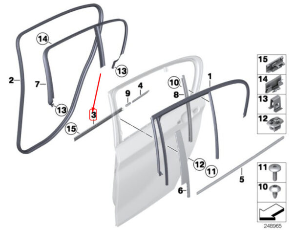 51347240843 - BMW 1 F20 rear left door internal gasket strips 51347240843 NEW REAL