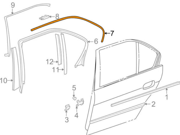 51348174476 - OEM BMW 7 E38 REAR RIGHT UPPER DOOR MOULDING 51348174476 8174476 GENUINE