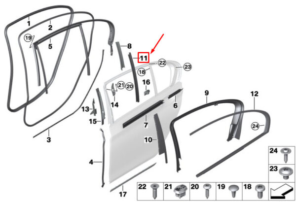 51352583449 - BMW 7 G11 window guide network for rear left door 51352583449, original part