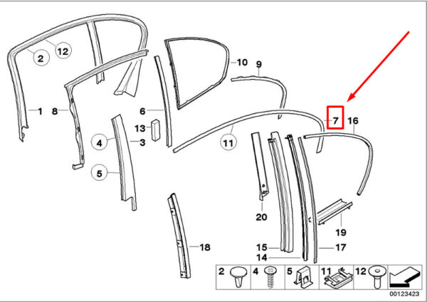 51357008015 - NEW BMW 7 E66 REAR LEFT DOOR TOP STRIP 7008015 51357008015 ORIGINAL