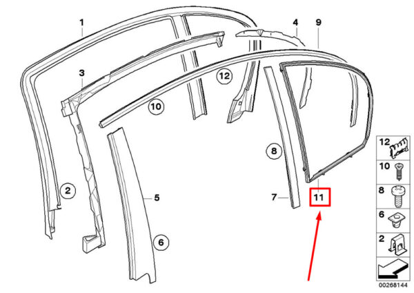 51357067073 - NEW BMW 5 E60 LEFT FIXED SIDE WINDOW FRAME 7067073 51357067073 ORIGINAL