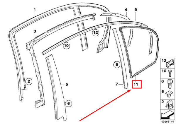 51357067074 - NEW BMW 5 E60 REAR RIGHT FIXED SIDE WINDOW FRAME 51357067074 7067074 ORIGINAL