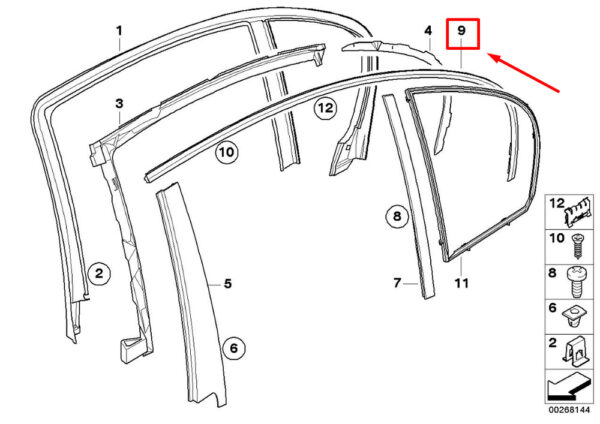 51357072887 - BMW E60 Rear Left Door Window Frame Top Finisher 7072887 51357072887 NEW GENUINE