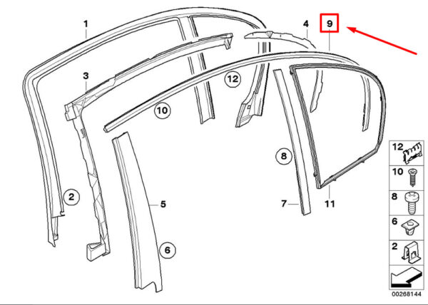 51357072890 - NEW BMW E60 REAR RIGHT DOOR TOP WINDOW FRAME FINISHER 51357072890 7072890
