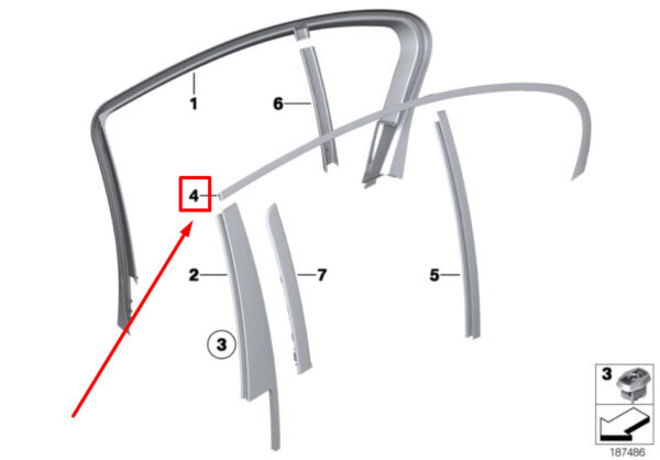 51357179117 - NEW BMW 7 F01 REAR LEFT DOOR TOP WINDOW FRAME FINISHER 51357179117 7179117
