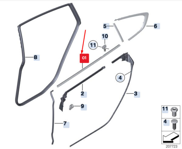51357196392 - BMW 5 F07 door channel outside rear right long cover 51357196392 new original