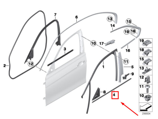 51357260539 - BMW 3 Series F30, F80 door window strip front left 7260539 51357260539 NEW ORIGINAL