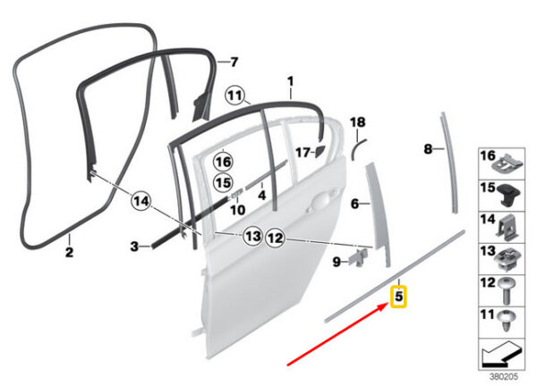 51357260544 - BMW 3 F30 Door Belt Strip Rear Right 51357260544 7260544 NEW Genuine