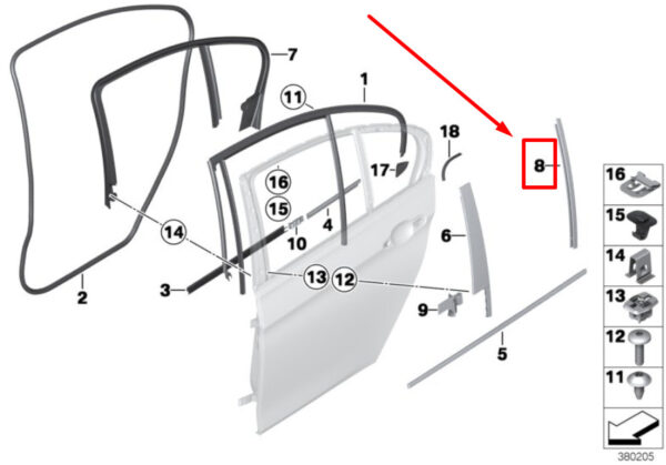 51357263386 - NEW BMW 3 F31 REAR RIGHT WINDOW GUIDE WEB COVER 7263386 51357263386 ORIGINAL
