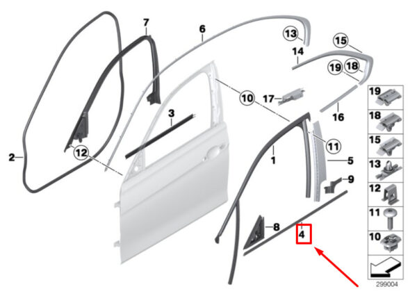51357298917 - BMW 3 F30, F80 door window strip front left 7298917 51357298917 new original