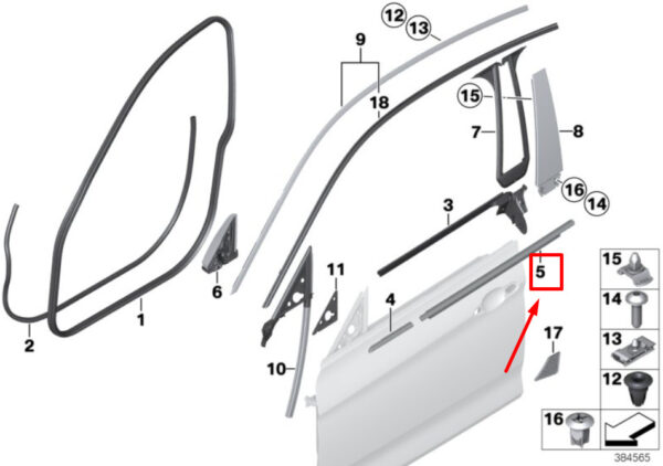 51357310201 - BMW 4 F36 door channel cover front left 7310201 51357310201 NEW original