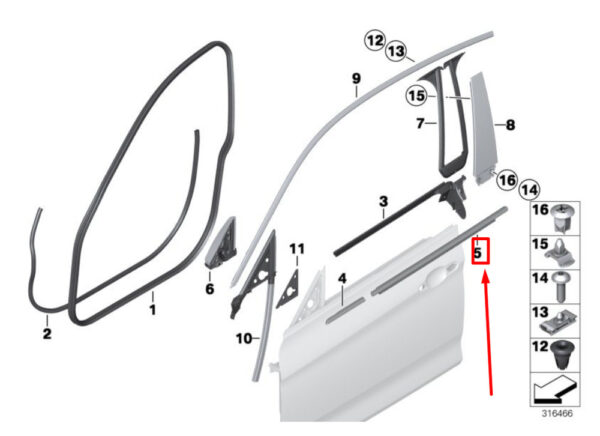 51357310205 - BMW 4 Gran Coupe F36 Window Strip Door Front Left 51357310205 NEW GENUINE