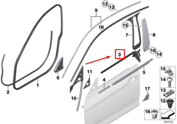 51357310211 - NEW BMW 4 F36 FRONT LEFT DOOR INSIDE CHANNEL SEALING 51357310211 7310211