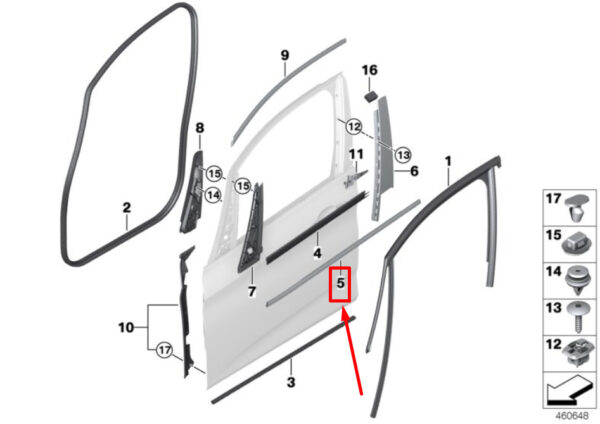 51357326141 - BMW 2 F45 door exterior seal rear left 7326141 51357326141 NEW original