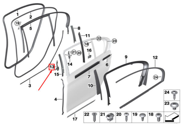 51357336038 - BMW 7 G11 locking plate gasket right B-pillar 51357336038 NEW original