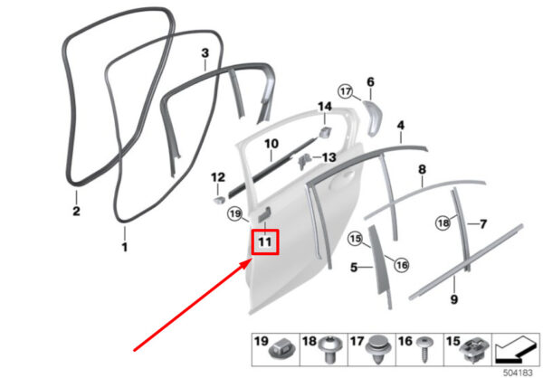 51357407433 - BMW 3 G20, G28 Rear Left Door B-Pillar Sealing 51357407433 7407433 NEW GENUINE